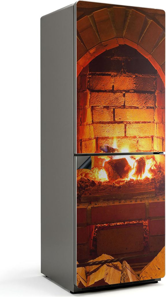 Feuer im Kamin – Magnetische Kühlschrank Abdeckung – Dekorfolie magnetisch Küche – Kühlschrank Magnet Deko – selbstklebende Magnettafel ...