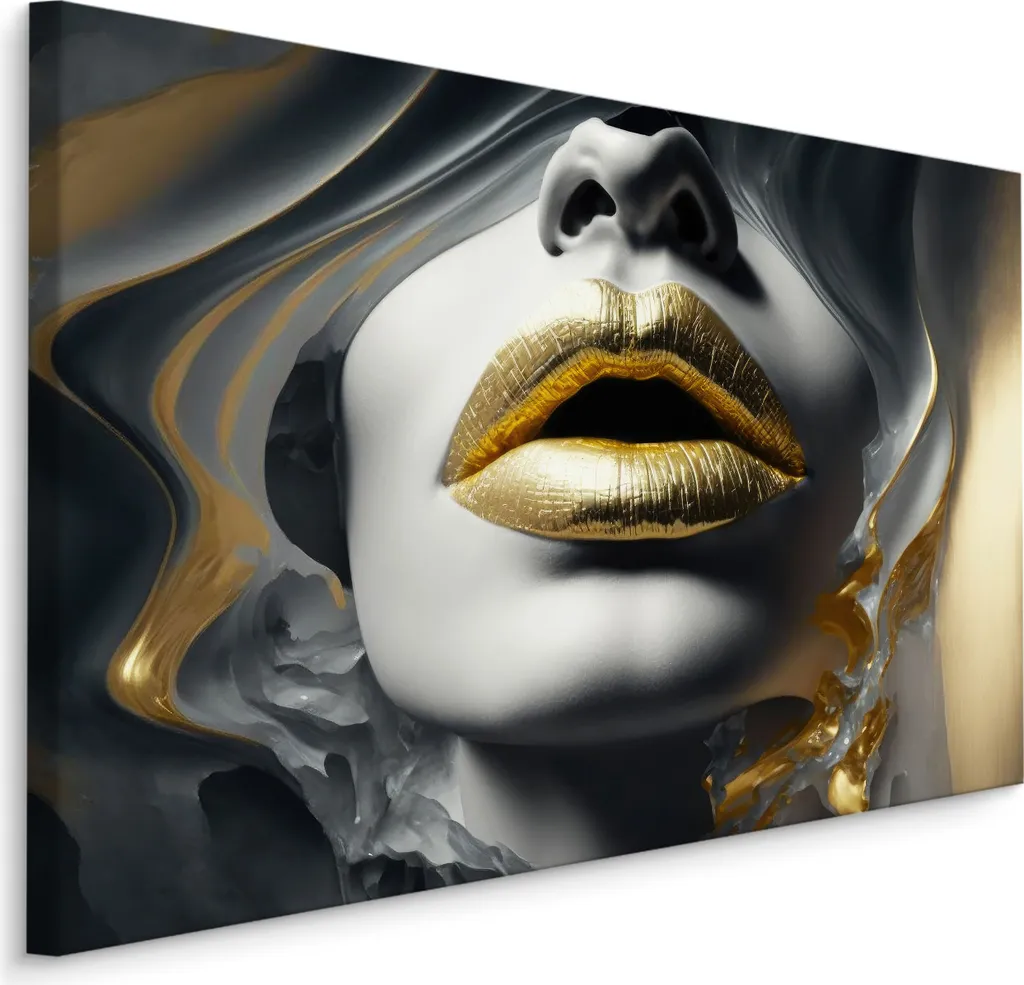 Muralo Decorazione Parete 3D - Volto Astratto Golden Mouth 100x70