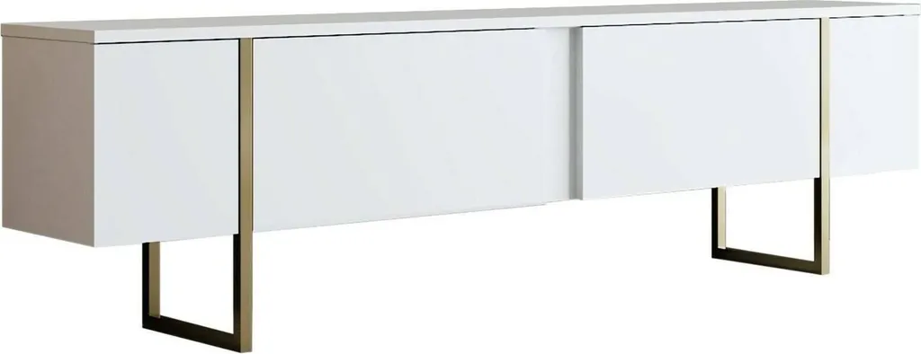 Meuble TV Blanc Abishia 180 cm avec Étagère Ouverte Style Scandinave