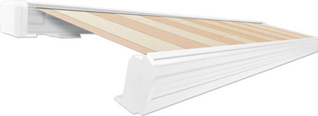 SOLUNA Kassettenmarkise Exquisit 5x2,5 Dessin S2238 Gestell RAL 9010 reinweiß ink. Motor und Wandschalter links