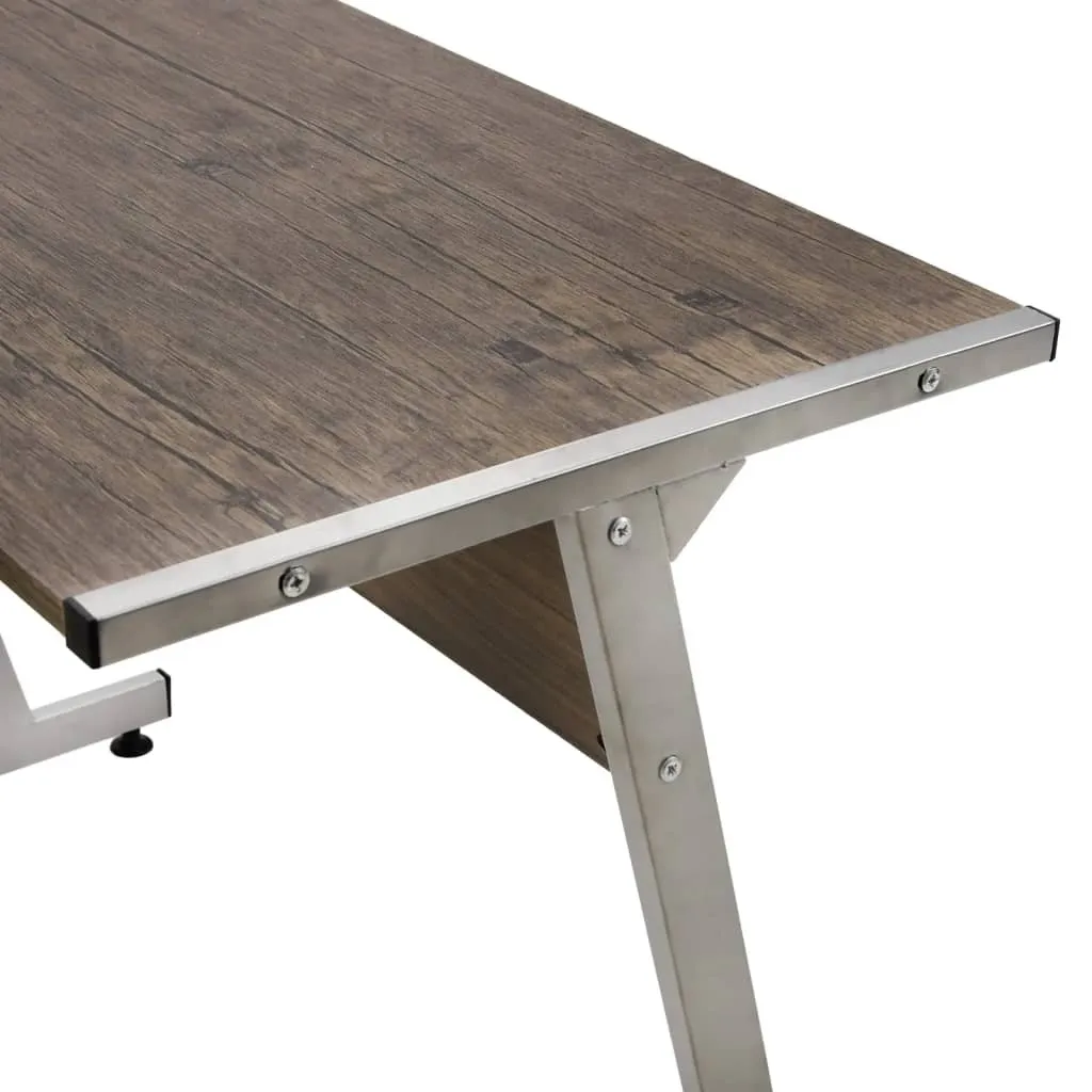 Bureau d'angle Marron Durable en Bois Composite avec Large Plan de Travail - 4