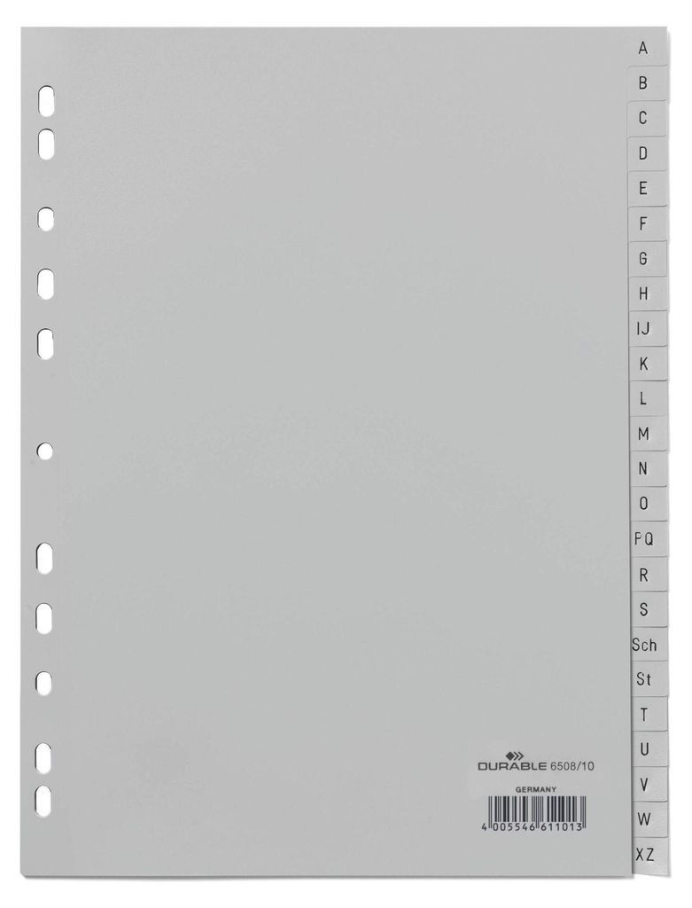 DURABLE Register A4 24-tlg. A-Z geprägt PP, 650810 grau Produktbild 
