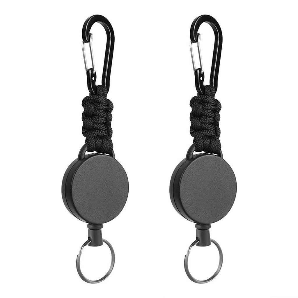 2 Stück Schlüsselanhänger mit Karabiner, 60 cm, ausziehbarer Stahldraht, multifunktionaler ausziehbarer Ausweishalter für den Außenbereich, An...