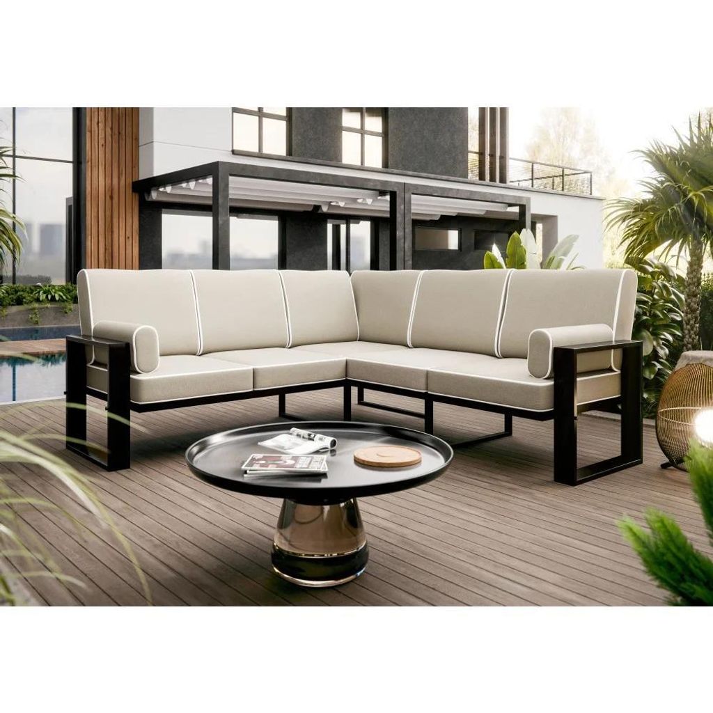 BEAUTYSOFA | Gartenmöbel VERDINO 2R2, Gartenecke Beige, Garten-Lounge mit Metallrahmen, Polyrattan Simax 03