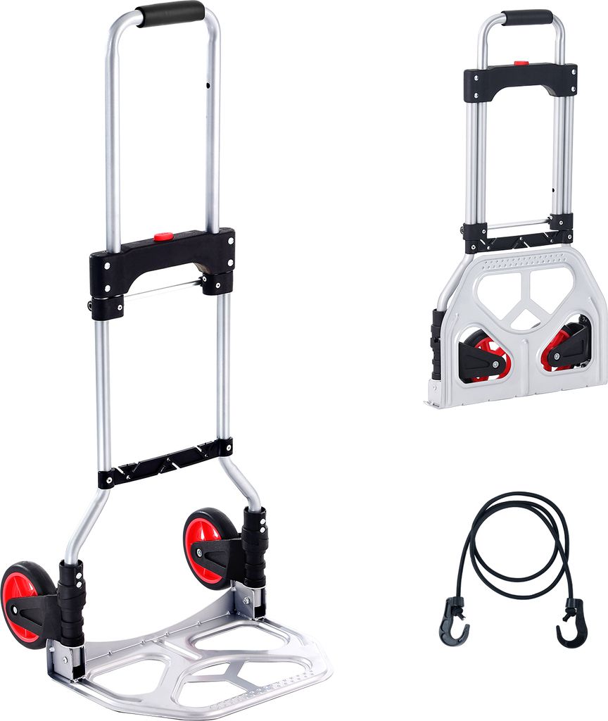 VEVOR Sackkarre Klappbar 80kg Transportkarre aus Aluminiumlegierung und Kunststoff Stapelkarre mit verstellbarem Griff 715-930mm Faltbarer Trolley ...