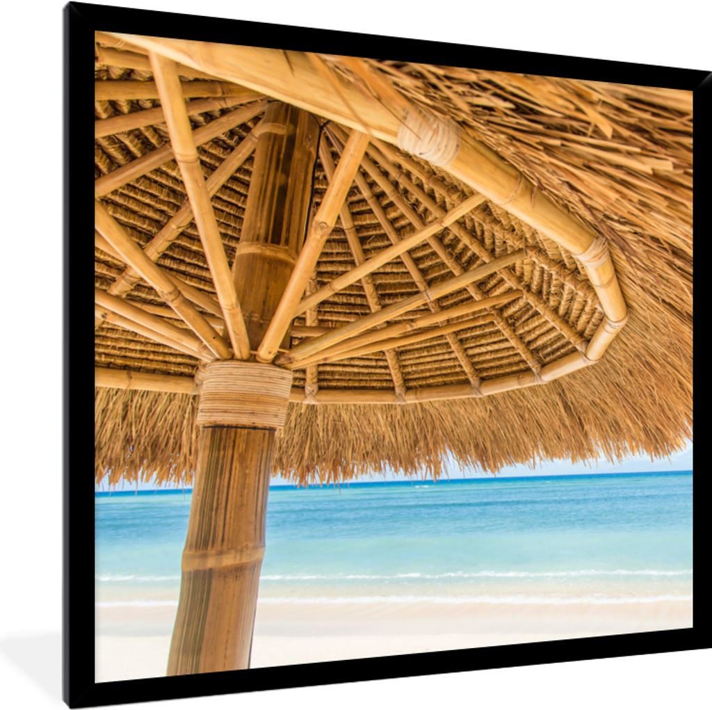 MuchoWow Gerahmtes Poster Sonnenschirm - Strand - Meer - Tropisch 40x40 cm - Poster mit Schwarzem Bilderrahmen Wandposter Rahmen Foto Bilder - Mi...