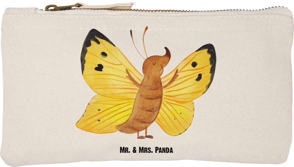 Mr. & Mrs. Panda Mäppchen Schmetterling Zitronenfalter Größe S Klein - Weiß - Geschenk, Schlampermäppchen, Kosmetiktasche, pencil case, Lustig...