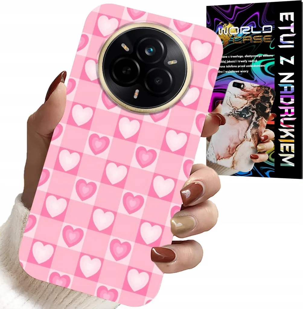 Custodia per Realme 14 Pro 5G - Cuori a quadri rosa Custodia + Pellicola protettiva