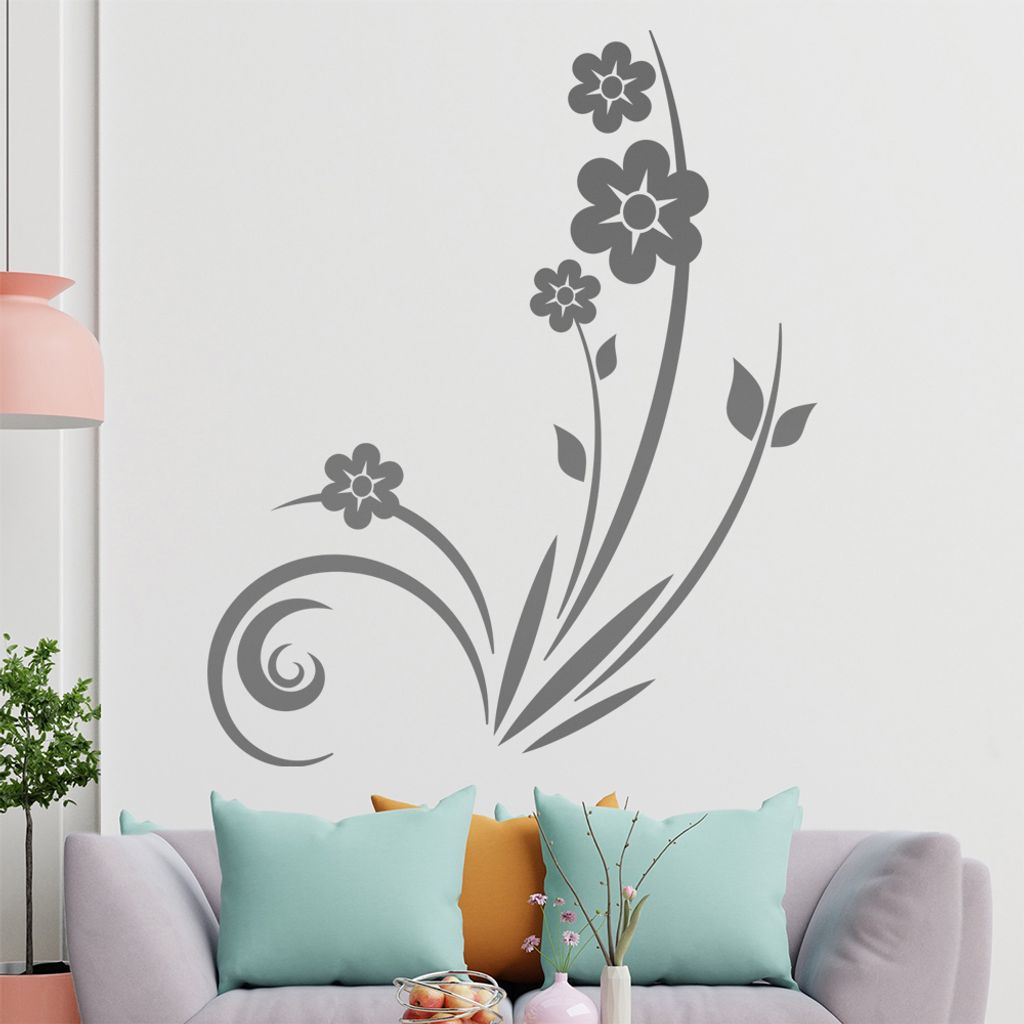 Pflanze mit Blüten - Blumen Wandtattoo in 6 Größen - Wandaufkleber Wall Sticker - Dekoration, Küche, Wohnzimmer, Schlafzimmer, Badezimmer