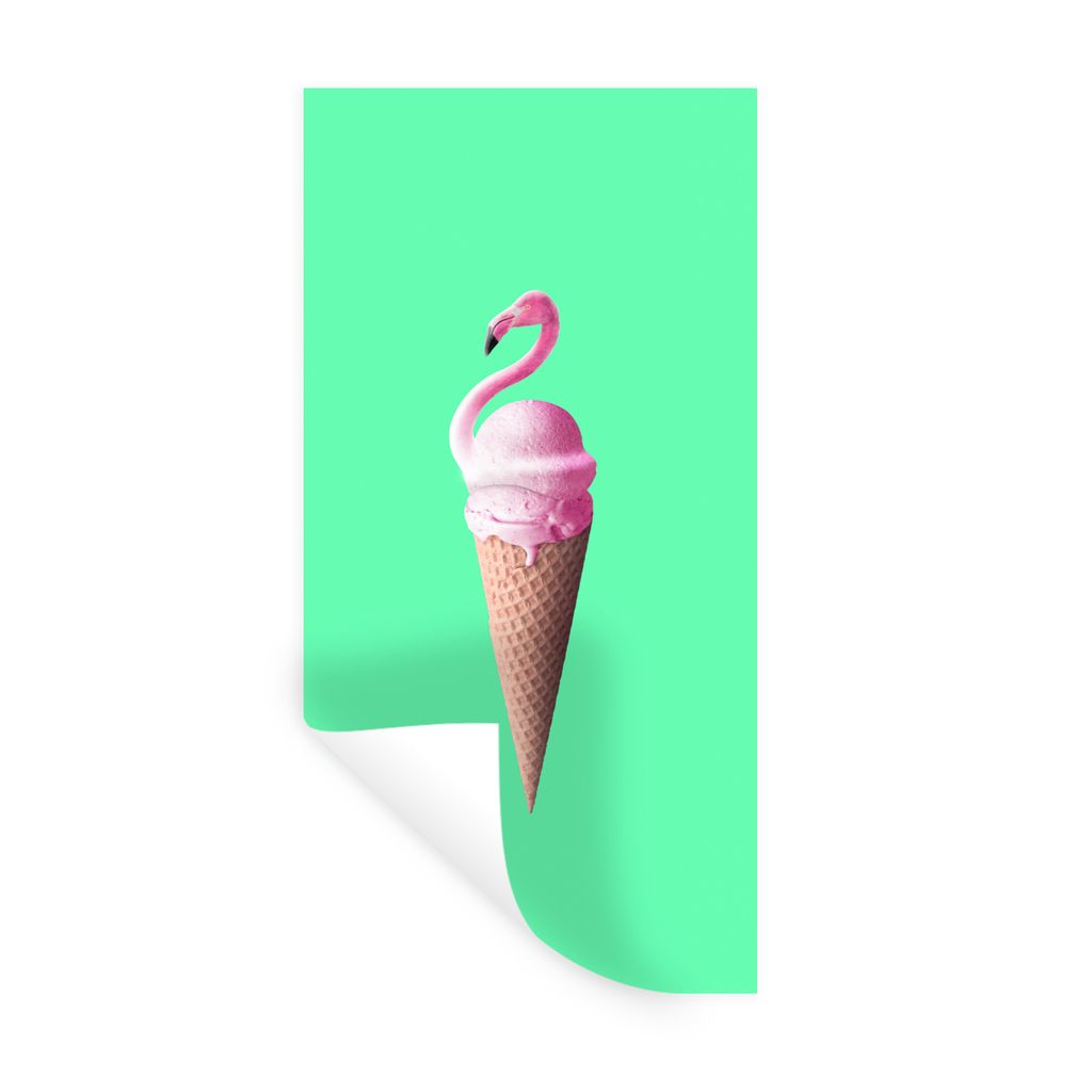 MuchoWow Wandtattoo Wandsticker Wandaufkleber Eistüten - Eiscreme - Flamingo - Rosa - Grün 20x40 cm Selbstklebend und Repositionierbar - Selbst...
