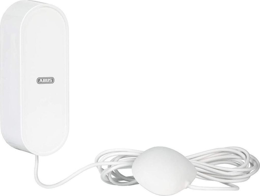 A white water detector with a coiled white wire and a sensor.