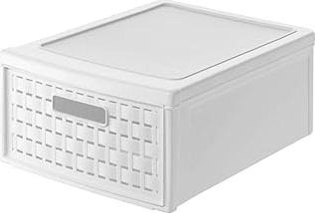 Rotho Country Schubladenbox 8.3l mit 1 Schub in Rattan-Optik, Kunststoff (PP) BPA-frei, weiss, klein/8.3l (35.0 x 26.0 x 14.5 cm)