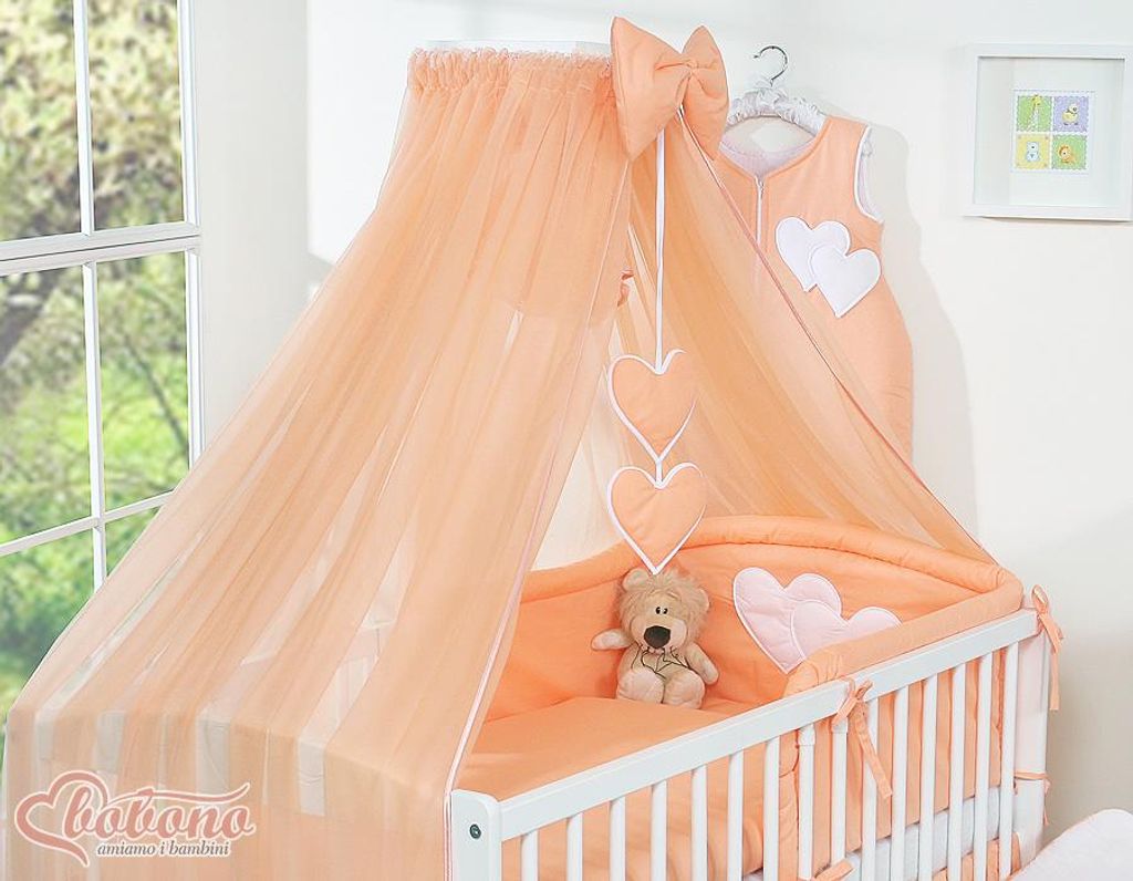 Bobono Moskitonetz für Babybett Pfirsichfarbe 470x160 cm weiches luftiges Material zwei Funktionen inklusive zwei hängende Her