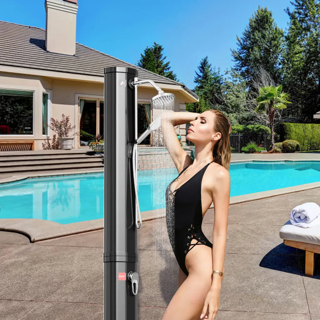 Fiqops doccia solare temperatura fino a 60°C doccia da giardino da campeggio con doccia a pedale 40L (con coperchio di protezione)