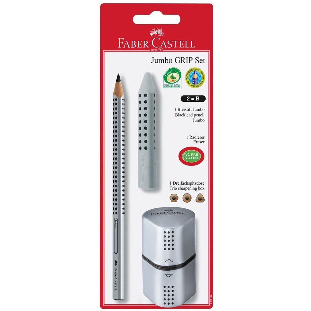 Faber Castell Bleistift Grip Jumbo B silber Rad+Spitzer Produktbild 