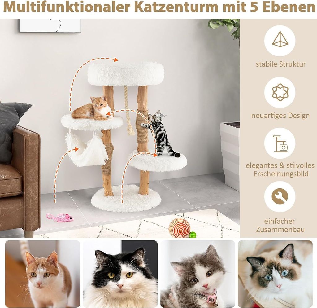 COSTWAY 87cm Kratzbaum Holz, Katzenbaum mit Hängematte & Produktbild 3
