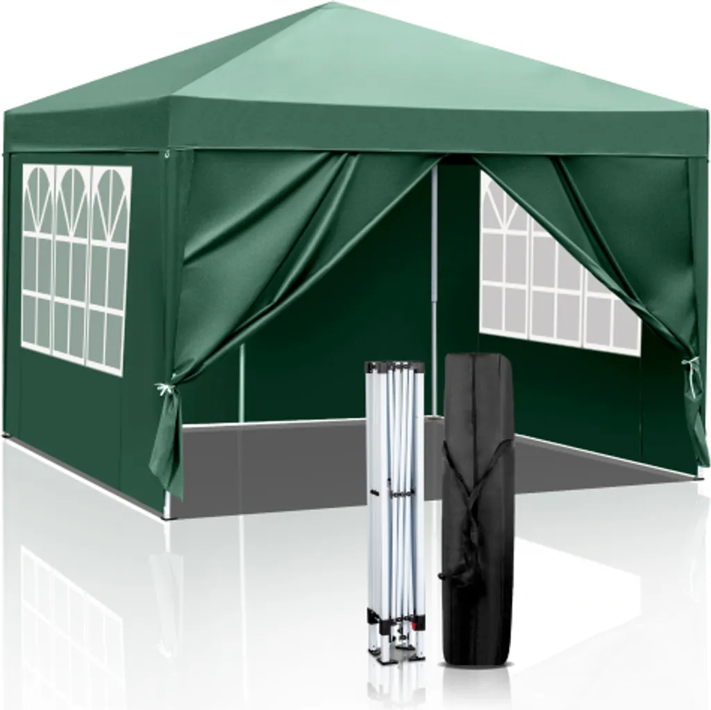 Tente de Réception 3x3 m Pliable pour Camping et Jardin avec 4 Côtés Vert