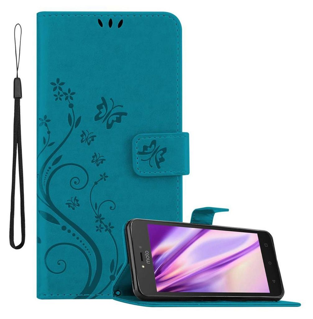 Cadorabo Hülle für Motorola MOTO C Schutz Hülle in Blau Schutzhülle Handy Hülle Etui Case Blumen Flower
