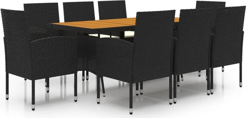 vidaXL 9-tlg. Garten-Essgruppe Poly Rattan Schwarz