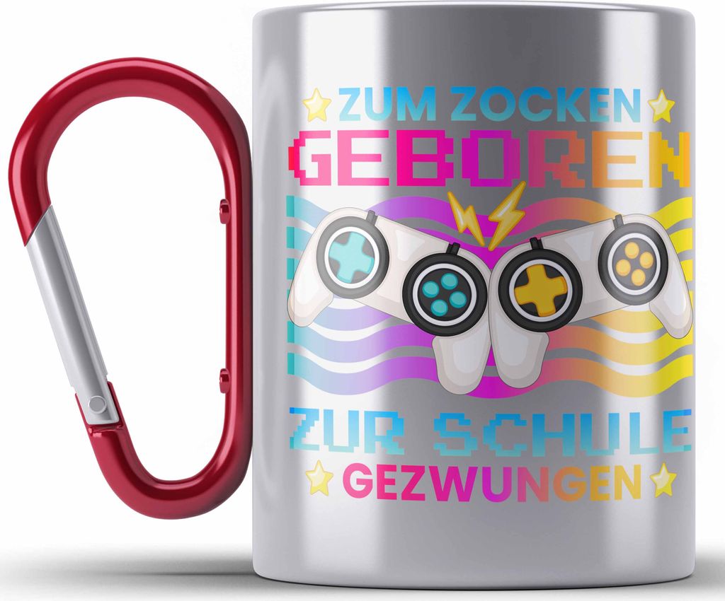 Trendation - Gamer Edelstahl Tasse Karabiner Geschenk Jungen Zocker Mitbringsel Männer Zocken Gaming Geschenkideen PC Kinder Zubehör Spruch Lusti...