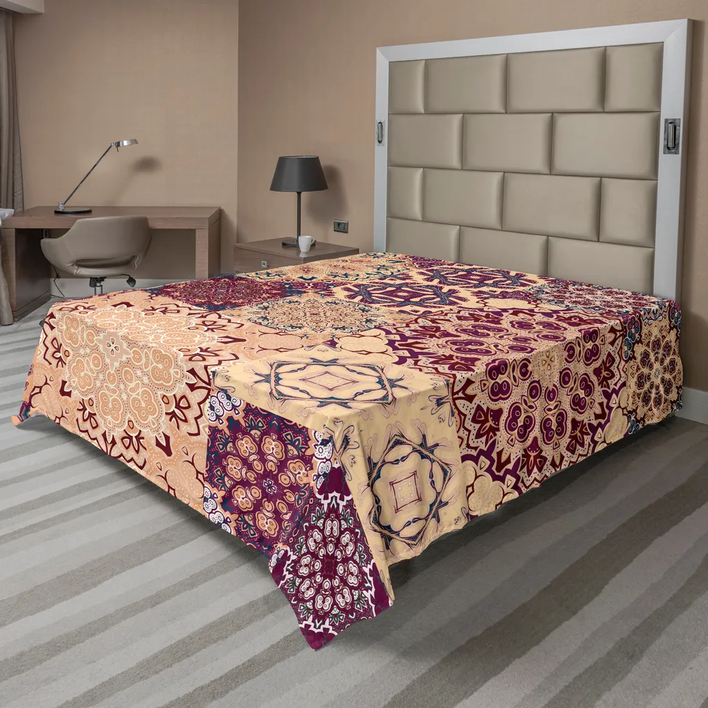 Drap Plat Respirant sans Plis Motif Arabesque pour un Sommeil Réparateur