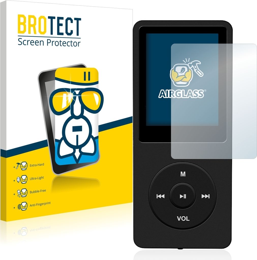 BROTECT Schutzglas für AGPtek 8GB MP3-Player Schutzfolie Panzer Folie Glas Display Schutz klar