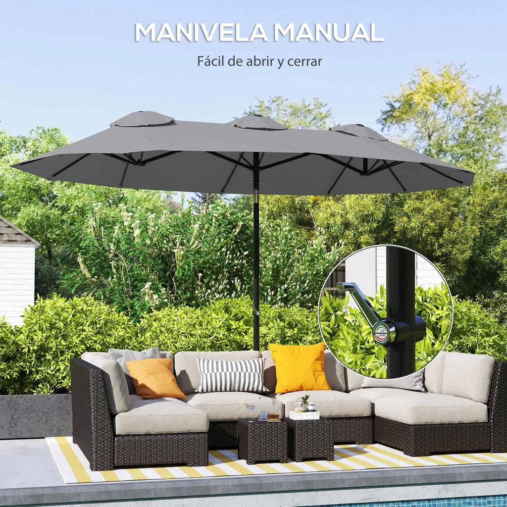 Parasol de Jardin Rectangulaire Double 3m Gris Anthracite Inclinable - 6