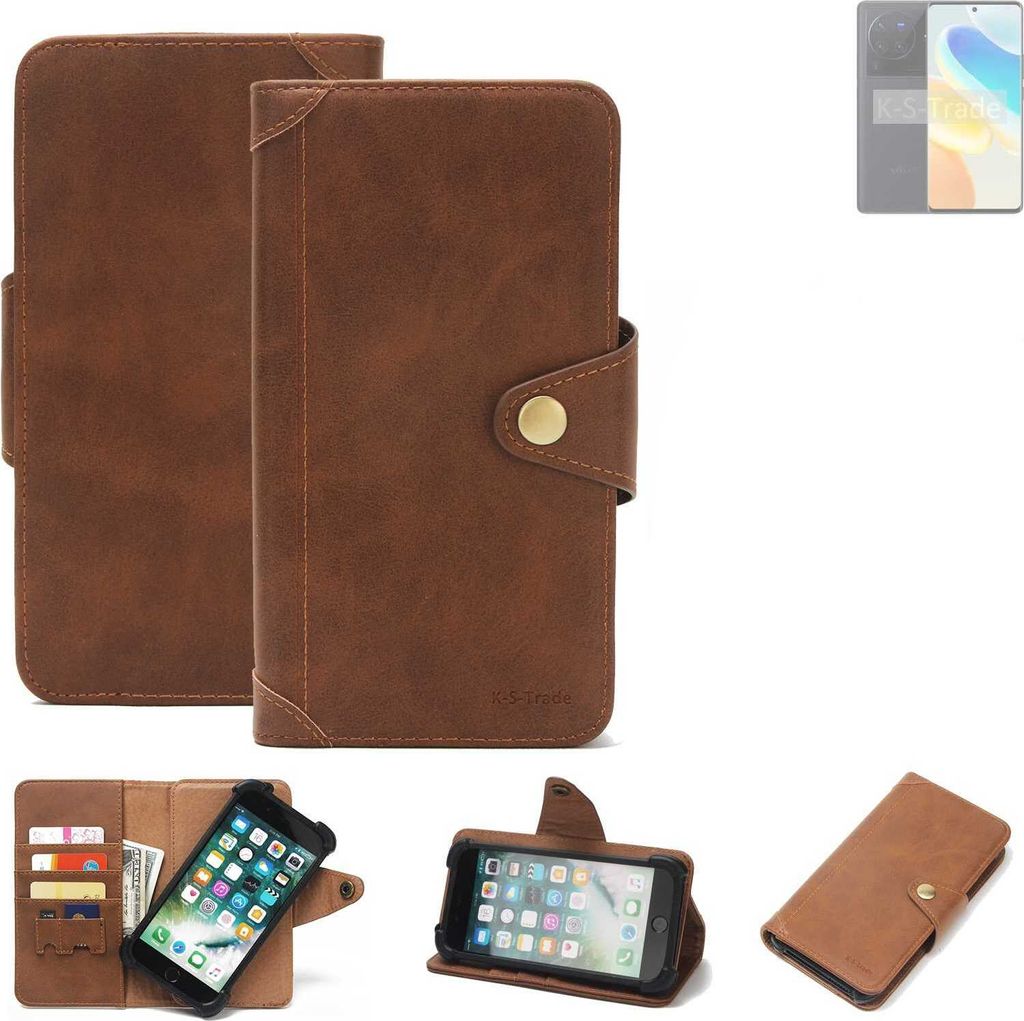 K-S-Trade Handyhülle kompatibel mit Vivo X80 Pro Schutz Hülle Walletcase Bookstyle Tasche Case Handytasche Wallet Flipcase Cover PolyurethanBraun...