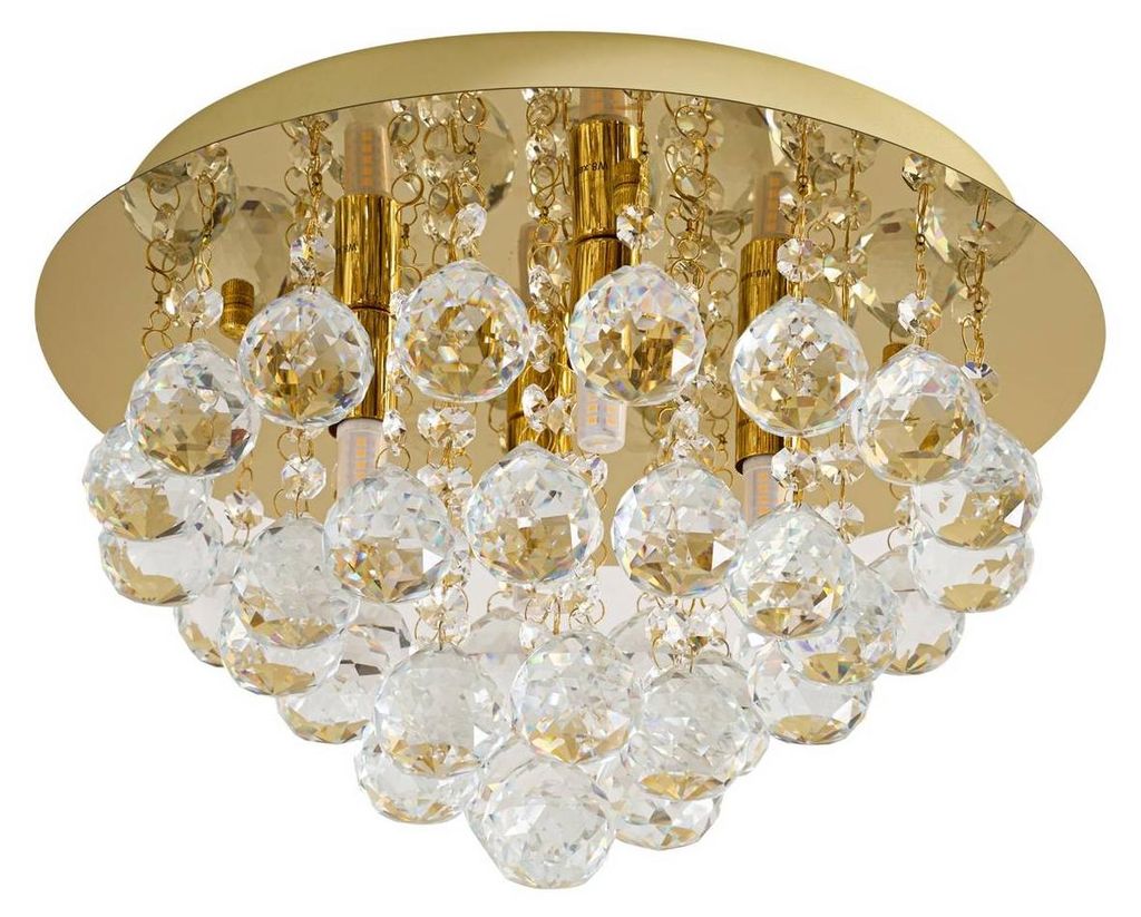 Lindby Deckenleuchte Gillion, 4-flg., gold, Kristall, Ø 35cm