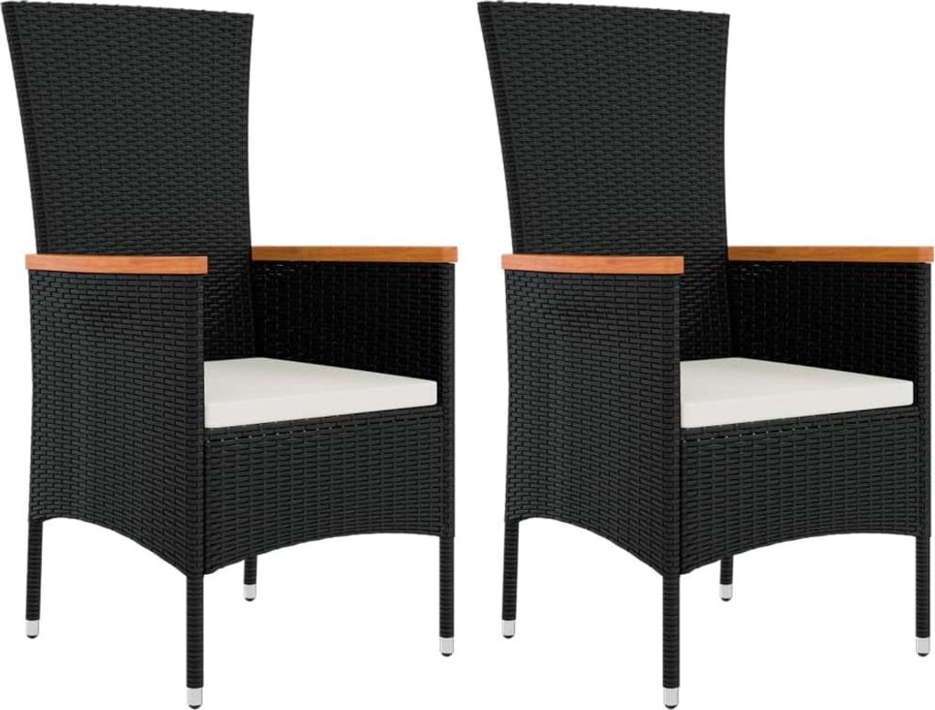 vidaXL Gartenstühle mit Kissen 2 Stk. Poly Rattan Schwarz Produktbild 