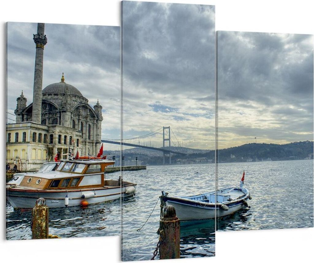 Bild auf Leinwand - Leinwandbild - Architektur asien boot brücke - 130x100cm - Wand Bild - Wanddeko - Leinwanddruck - Bilder - Kunstdruck - Leinwa...