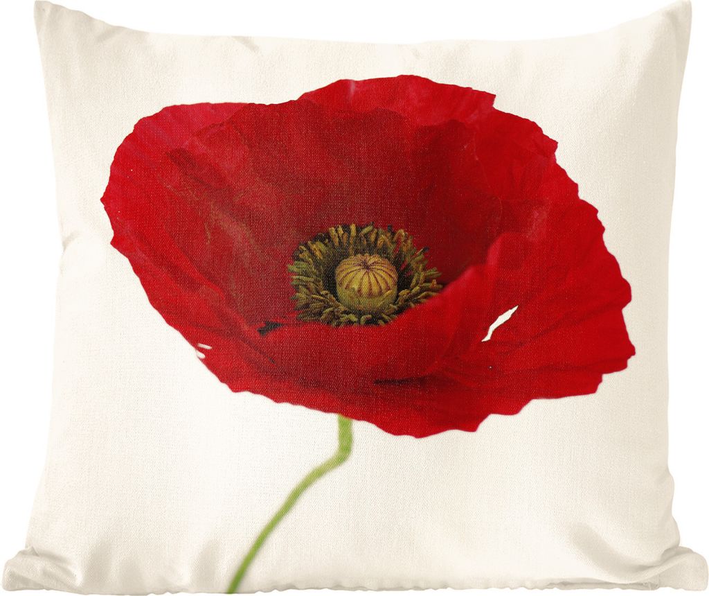 MuchoWow Zierkissen Sofakissen Wohnzimmer Dekokissen 40x40 cm Nahaufnahme einer roten Mohnblume - Foto Kissen - Schlafzimmer Dekoration
