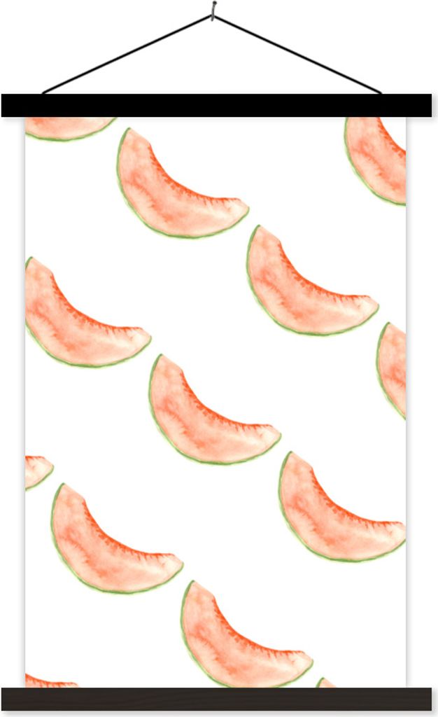 MuchoWow Textilposter Melone - Aquarell - Schablonen 120x180 cm mit schwarzem Rahmen - Fotos