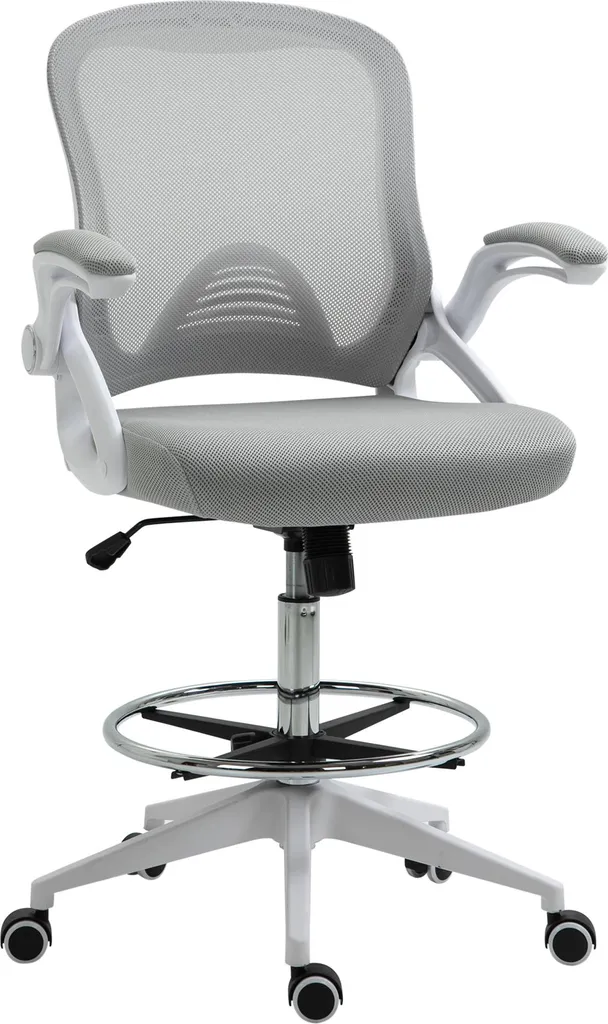 Chaise de bureau haute ergonomique avec accoudoirs rabattables 126H cm