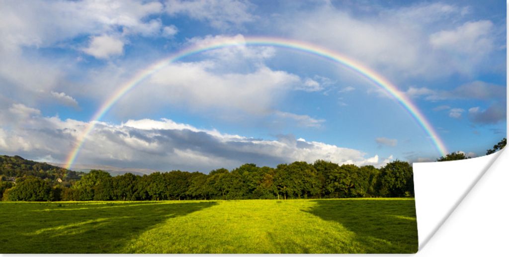 MuchoWow Poster Ein doppelter Regenbogen über einer Wiese 40x20 cm - Poster für die Wand - Poster Schlafzimmer