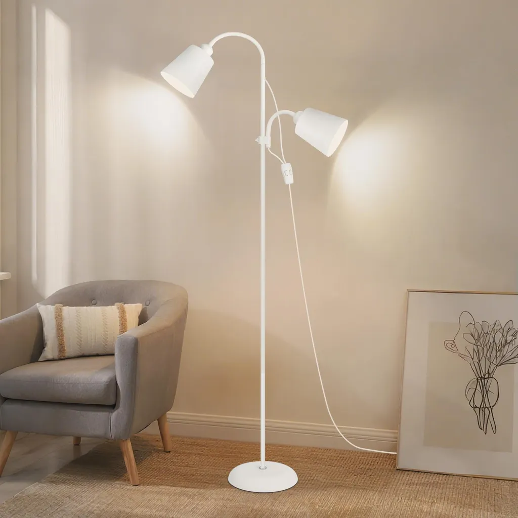Lampadaire Métal Blanc Orientable - Structure Durable et Design Épuré - 5