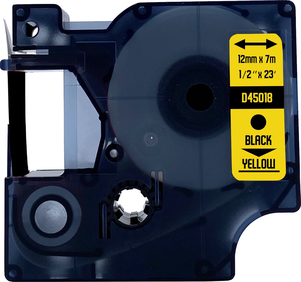 DULA Etikettenband - Kompatibel mit Dymo D1 45018 - 1 Stück - Schwarz auf gelb - 12mm x 7m
