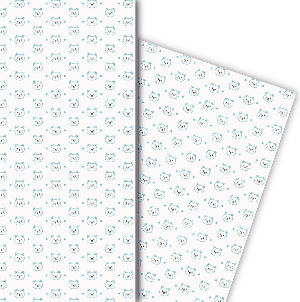 Niedliches Baby Geschenkpapier mit kleinen Teddybären auf weiß - G7677, 32 x 48cm