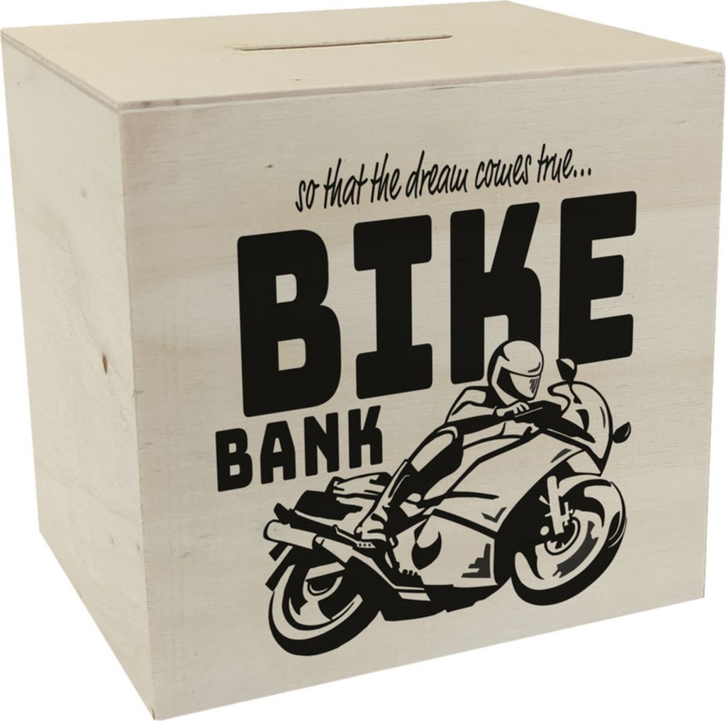 Bike Bank Spardose aus Holz in schwarz zum Thema Produktbild 