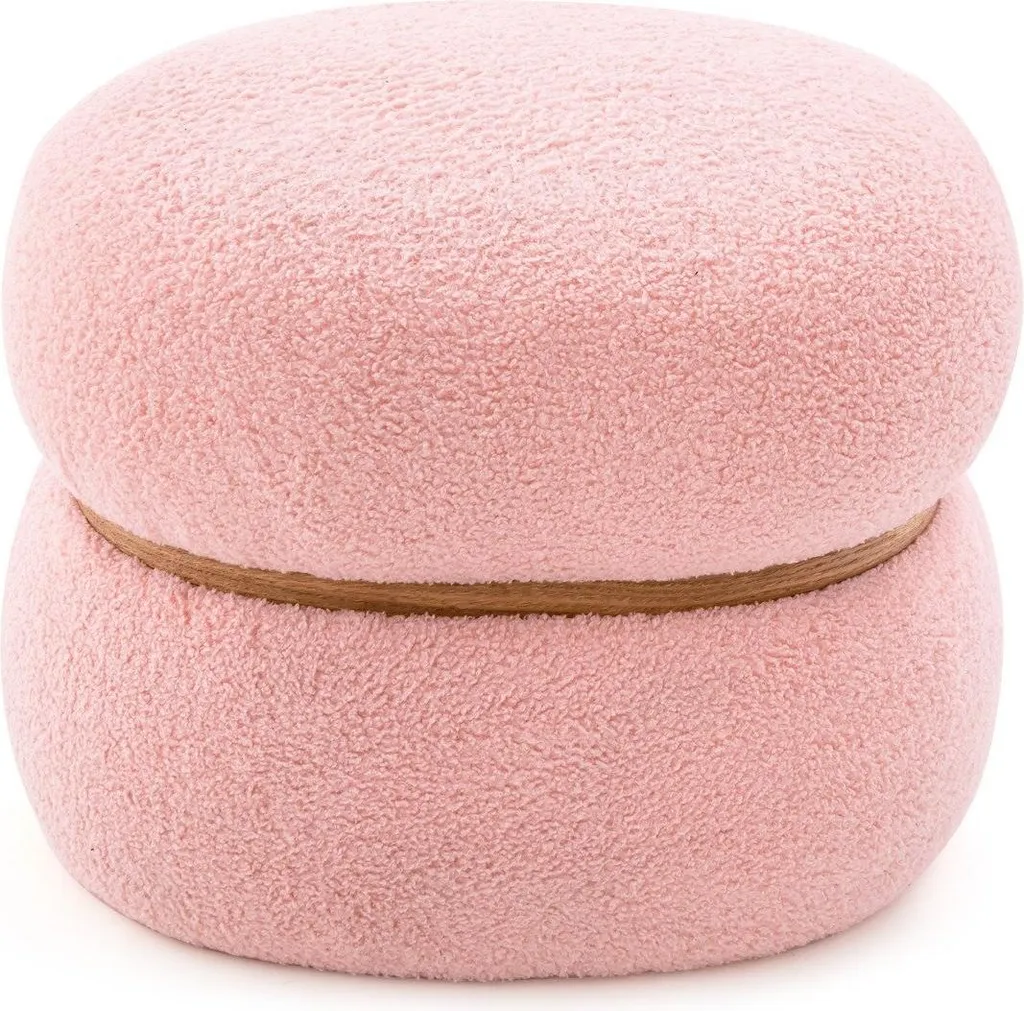 Sgabello Luxury Sherpa Rosa - Pouf Design Ovale 44x35x35 cm
