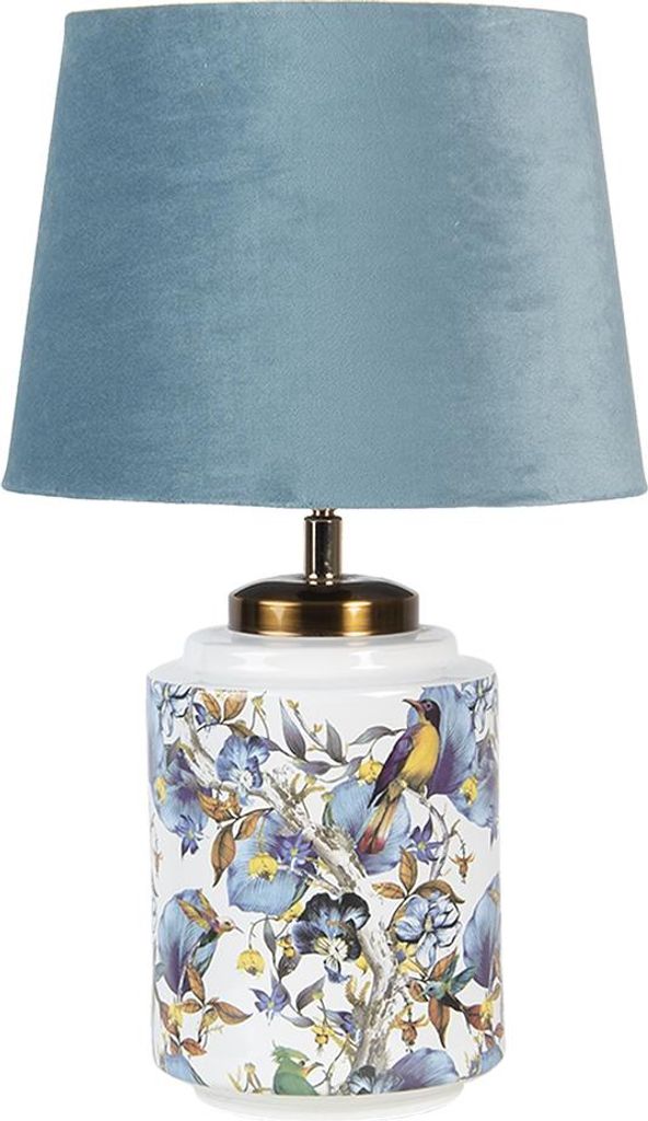 Clayre & Eef Tischlampe Ø 25x41 cm Blau Weiß Kunststoff Vogel