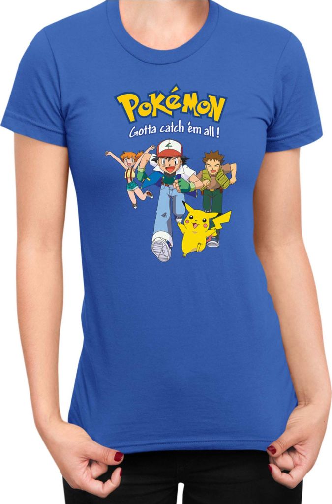Damen T-Shirt Japan Manga Anime Comics Pokemon 010, Lady 2XL / Blau