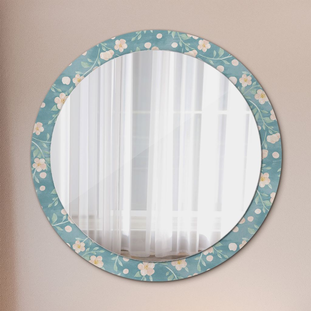 Modern Spiegel - Wandspiegel Design Wandmontage – Badspiegel mit Aufdruck - Rundspiegel - Floral Muster - Runder: Ø90cm