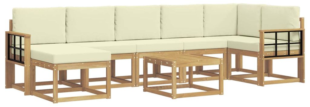 vidaXL Outdoor-Sofagarnitur mit Kissen 8 pcs Weiß und Creme Polyester