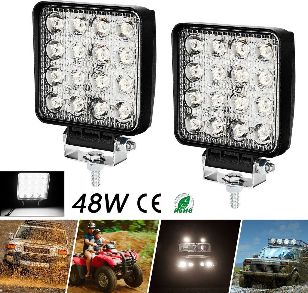 Jopassy 2x LED Arbeitsscheinwerfer Arbeitsscheinwerfer 12V 24V Anbau Offrad SUV ATV Traktor Arbeitslicht Flutlicht Scheinwerfer Arbeitslicht 48W