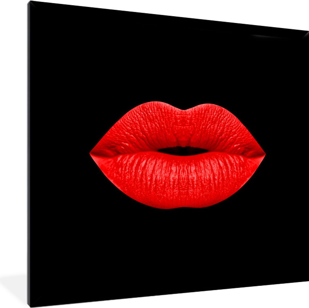 MuchoWow MuchoWow Gerahmtes Poster Lippen - Rot - Schwarz 40x40 cm - Poster mit zchwarzem Bilderrahmen - Mit Rahmen - Wanddekoration Schlafzimmer