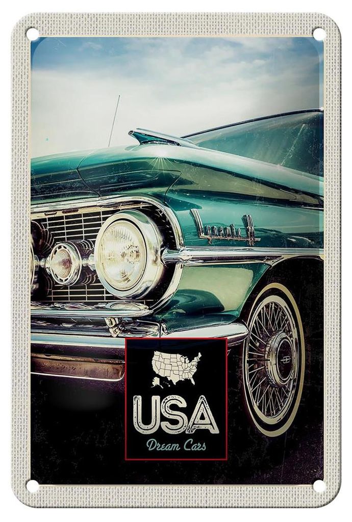 Blechschild Reise 12x18cm USA Amerika Auto Dynamic 88 blau Schild