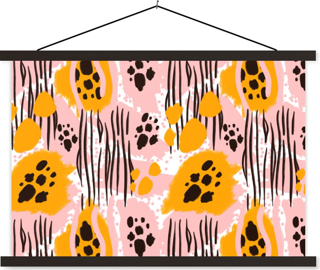 MuchoWow Textilposter Orange - Rosa - Abstrakt 150x100 cm mit schwarzem Rahmen - Schlafzimmer