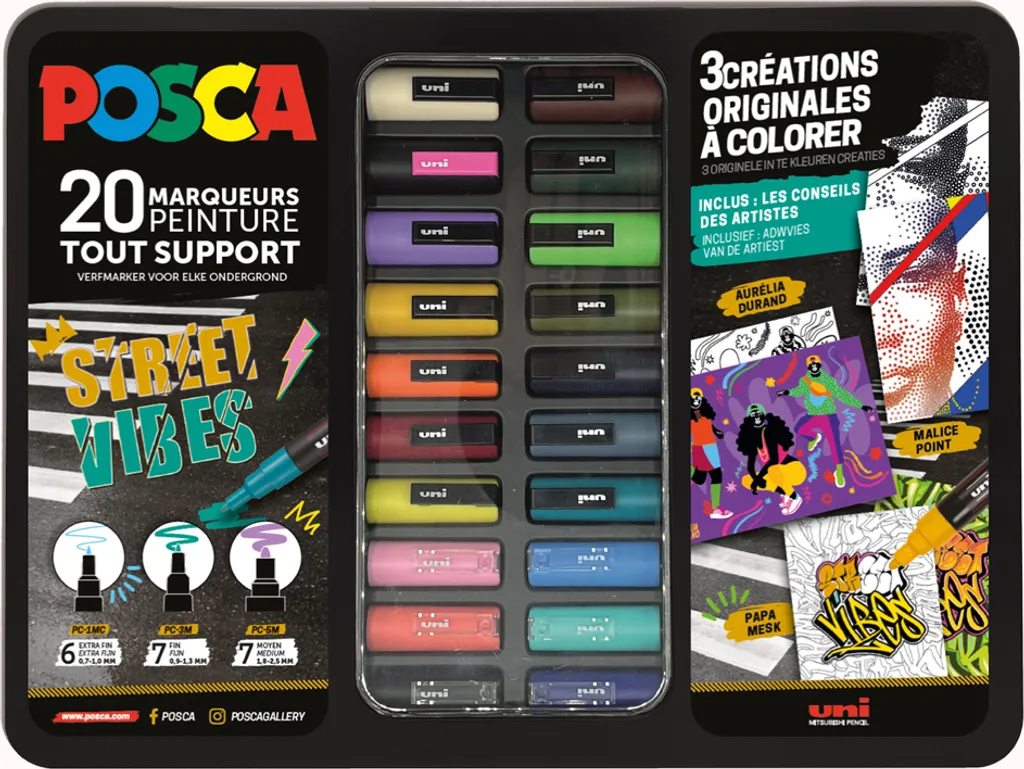 Set de 20 Feutres Peinture POSCA Coffret Street Vibes pour Graffiti