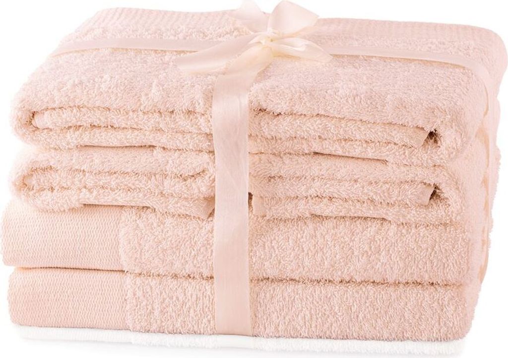 Handtuchset 2 Duschtücher, 2x Handtücher, mit Bordüre aus 100% Baumwolle Rosa